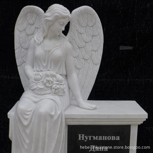 JK Factory Luxury Granite Marble Tombstone Decorations Sitting Little Angel Headstones for Babies